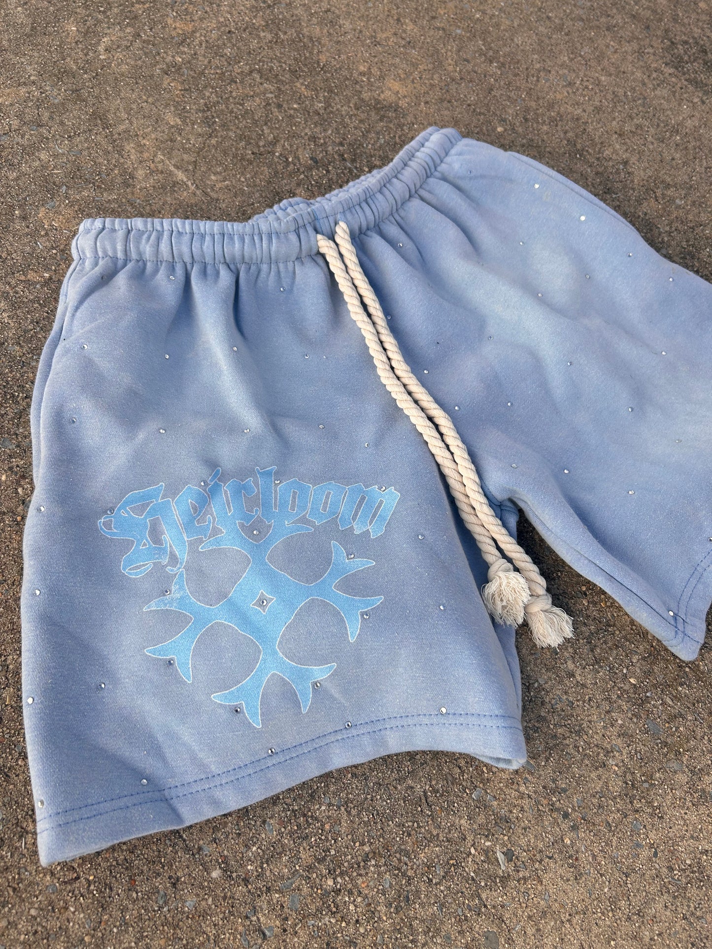LIGHT BLUE RHINESTONE SHORTS